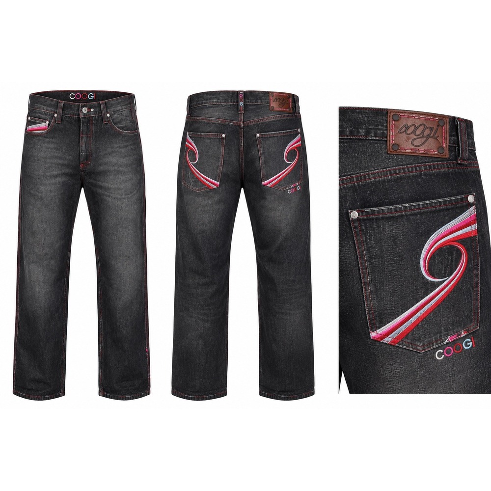 Coogi Jeans Mens Black Acid Wash Jean 40x34 Contrast Stitch Streetwear Y2K Denim